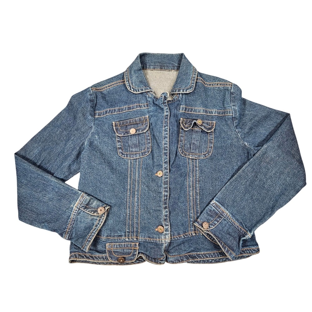 OOAK Upcycled Boho Denim Jacket Embellished Lace Back Beaded Artisan Women's M